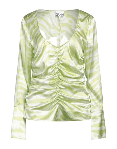 Shop Ganni Woman Blouse Light Green Size 10/12 Organic Silk, Elastane