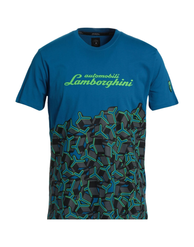 Shop Automobili Lamborghini Man T-shirt Azure Size S Cotton, Elastane In Blue