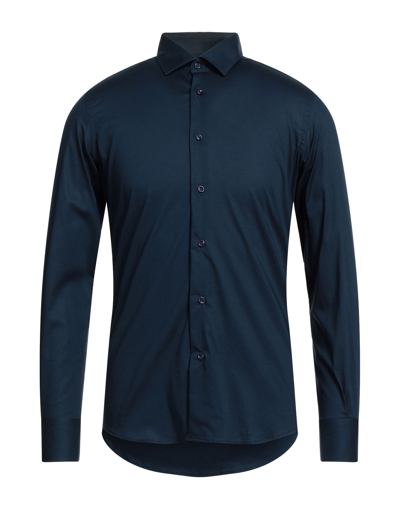 Shop Domenico Tagliente Man Shirt Midnight Blue Size 17 ½ Cotton, Elastane