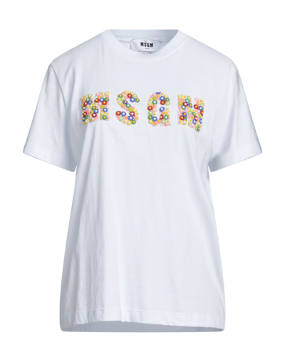 Shop Msgm Woman T-shirt White Size L Cotton, Glass