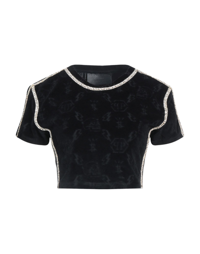 Shop Philipp Plein Woman T-shirt Black Size L Cotton, Polyester, Glass, Metal