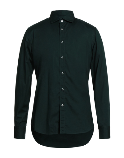 Shop Alex Doriani Man Shirt Dark Green Size 16 Cotton, Elastane