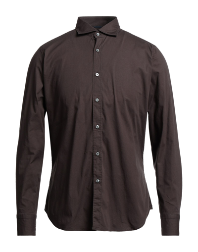 Shop Alex Doriani Man Shirt Dark Brown Size 15 ¾ Cotton, Elastane