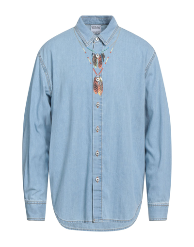 Shop Marcelo Burlon County Of Milan Marcelo Burlon Man Denim Shirt Blue Size M Cotton