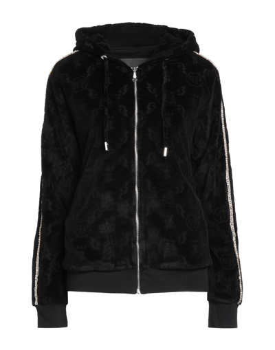 Shop Philipp Plein Woman Sweatshirt Black Size L Cotton, Polyester, Glass, Metal