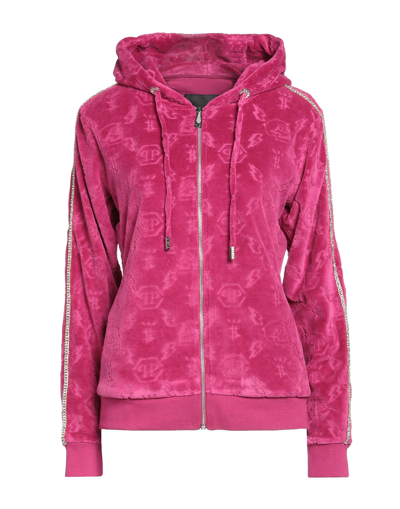 Shop Philipp Plein Woman Sweatshirt Fuchsia Size M Cotton, Polyester, Glass, Metal In Pink