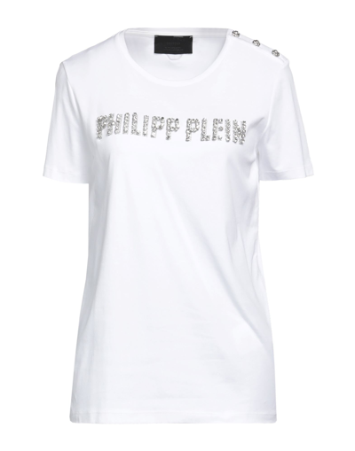Shop Philipp Plein Woman T-shirt White Size M Cotton, Glass, Brass