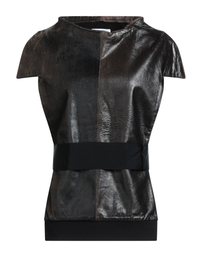 Shop Aviu Aviù Woman T-shirt Dark Brown Size 10 Viscose, Polyamide, Elastane, Soft Leather