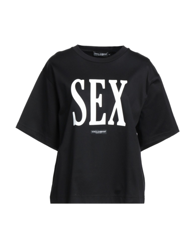 Shop Dolce & Gabbana Woman T-shirt Black Size M Cotton, Polyurethane, Polyester