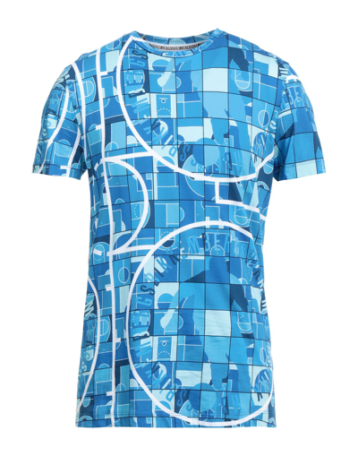 Shop Bikkembergs Man T-shirt Azure Size S Cotton In Blue