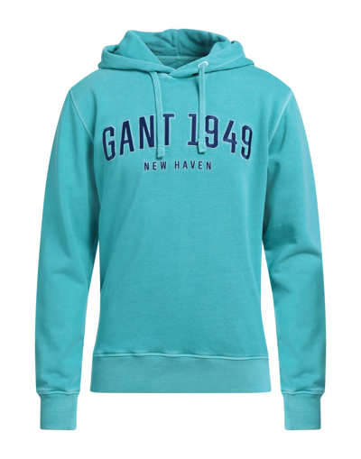 Shop Gant Man Sweatshirt Turquoise Size L Cotton In Blue