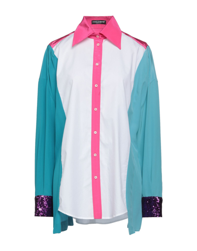 Shop Dolce & Gabbana Woman Shirt Fuchsia Size 14 Cotton, Silk, Viscose, Polyamide, Synthetic Fibers In Pink
