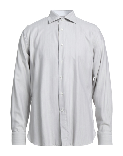 Shop Canali Man Shirt Light Grey Size 17 Silk, Cotton, Cashmere