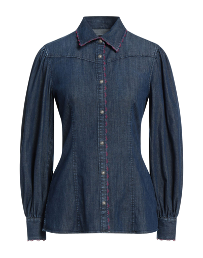 Shop Dondup Woman Denim Shirt Blue Size 4 Cotton, Elastane