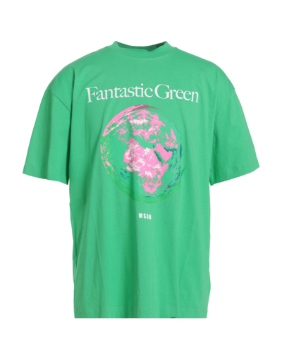 Shop Msgm Man T-shirt Green Size S Organic Cotton