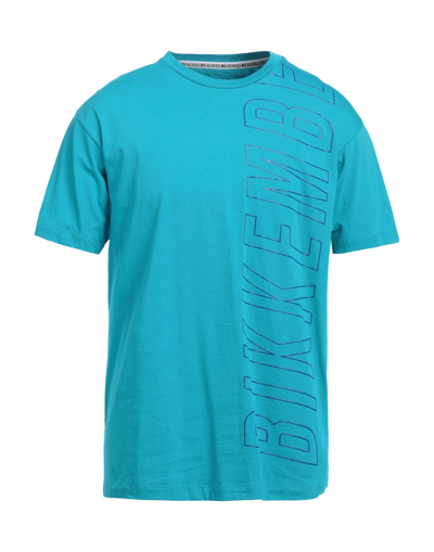 Shop Bikkembergs Man T-shirt Turquoise Size L Cotton, Elastane In Blue