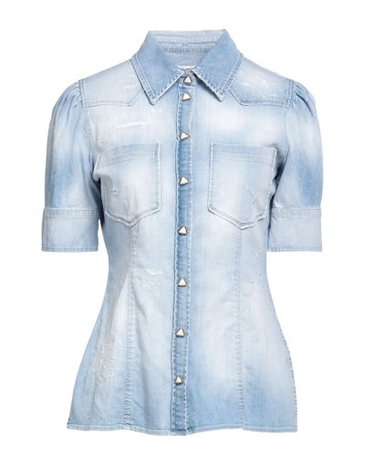 Shop Dondup Woman Denim Shirt Blue Size 10 Cotton, Elastane