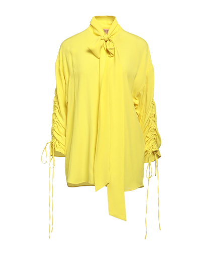 Shop Ndegree21 Woman Shirt Yellow Size 4 Acetate, Silk