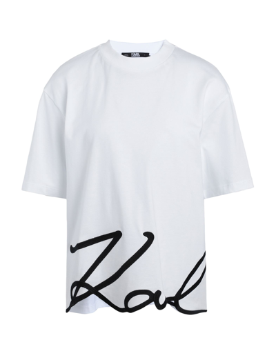 Shop Karl Lagerfeld Karl Signature Hem T-shirt Woman T-shirt White Size M Organic Cotton