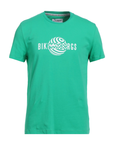 Shop Bikkembergs Man T-shirt Green Size L Cotton, Elastane