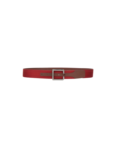 Shop Canali Man Belt Brick Red Size 36 Textile Fibers, Soft Leather