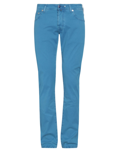 Shop Jacob Cohёn Man Pants Bright Blue Size 33 Cotton, Elastane