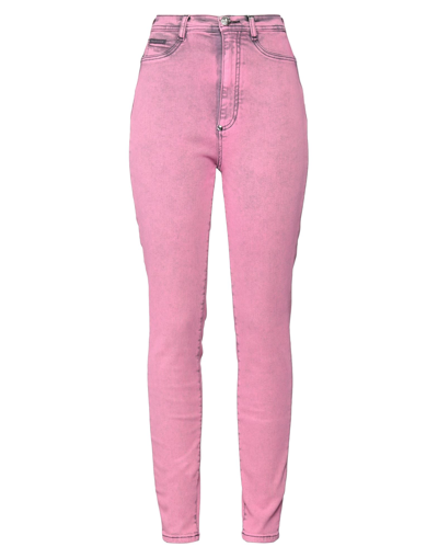 Shop Philipp Plein Woman Denim Pants Pink Size 26 Cotton, Elastomultiester, Elastane