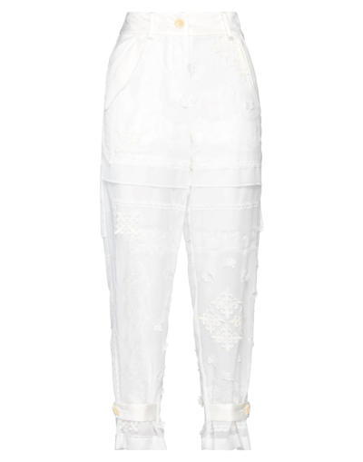 Shop Sacai Woman Pants White Size 3 Cotton, Polyester, Rayon, Nylon