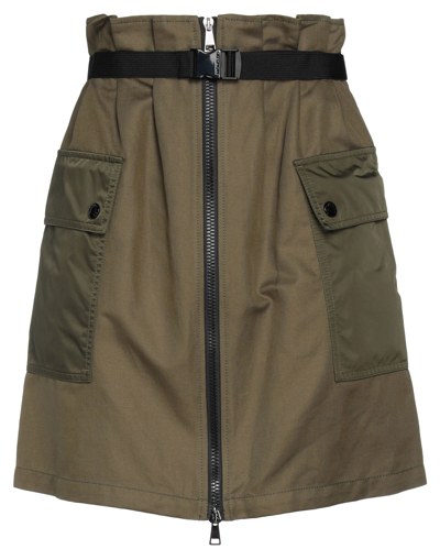 Shop Moncler Woman Mini Skirt Military Green Size 10 Cotton, Linen, Polyester