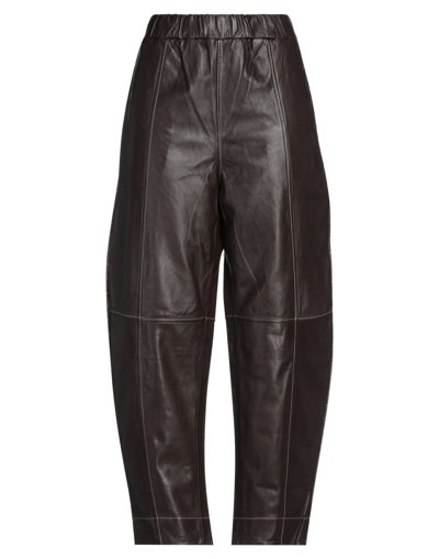 Ganni Womens Mole Tapered Topstitched Leather Trousers 8 In Brown