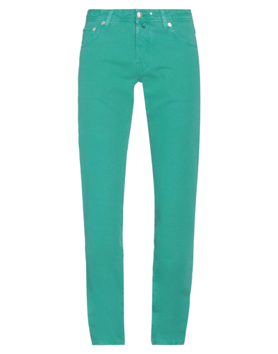Shop Jacob Cohёn Man Pants Emerald Green Size 33 Cotton, Linen