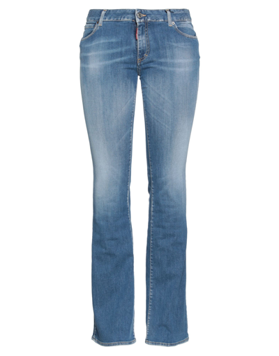 Dsquared2 Woman Jeans Blue Size 8 Cotton, Elastomultiester, Elastane, Bovine Leather In Blue