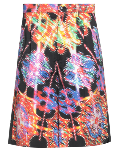 Dolce & Gabbana Multicolor Bermuda Shorts With All-over Hawaiian Print And Drawstrig In Silk Man In Black