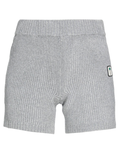 Palm Angels Patch-detail Ribbed-knit Shorts In Grey