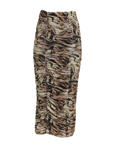 Shop Topshop Mesh Animal Print Ruched Midi Skirt In Neutral Woman Maxi Skirt Ocher Size 6 Polyest In Yellow