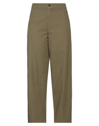 Shop Pence Woman Pants Military Green Size 10 Cotton, Linen