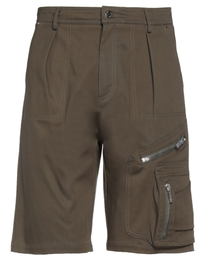 Shop Les Hommes Man Shorts & Bermuda Shorts Military Green Size 40 Cotton, Elastane
