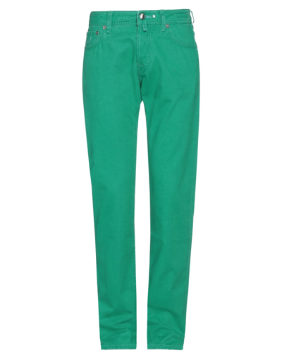 Shop Jacob Cohёn Man Pants Emerald Green Size 31 Cotton