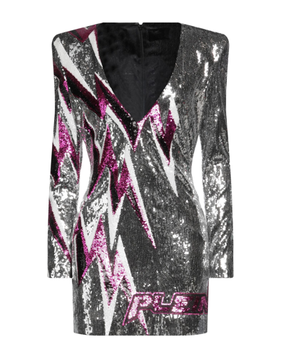 Shop Philipp Plein Woman Mini Dress Silver Size Xl Polyester