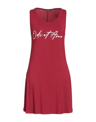 Shop Odi Et Amo Woman Mini Dress Burgundy Size L Cotton In Red