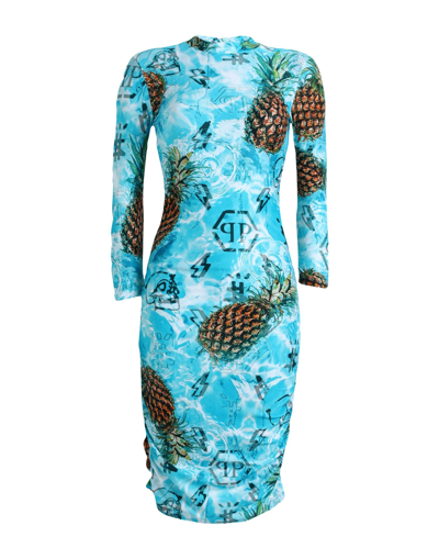 Shop Philipp Plein Woman Short Dress Turquoise Size M Polyamide, Elastane In Blue