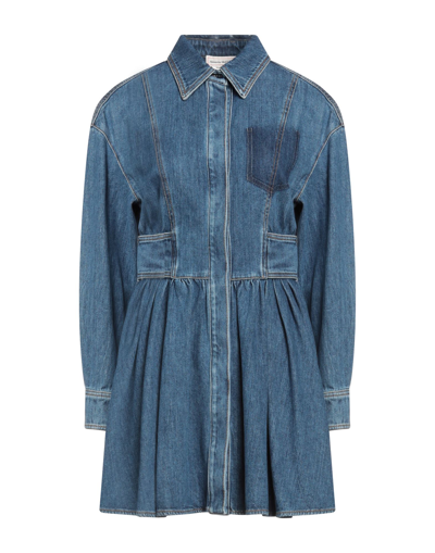 Shop Alexander Mcqueen Woman Mini Dress Blue Size 6 Cotton