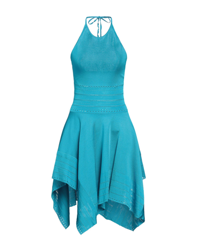 Shop Alexandre Vauthier Woman Mini Dress Azure Size 4 Viscose, Elastane, Brass, Glass In Blue