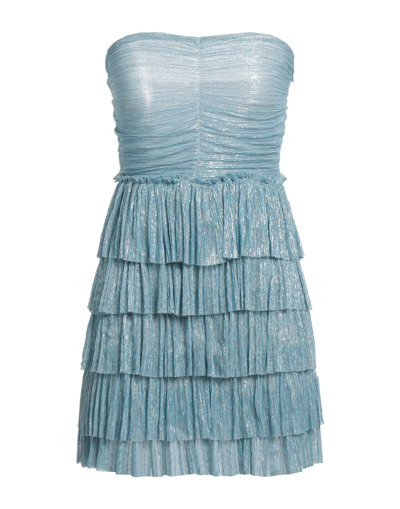 Shop Soallure Woman Mini Dress Sky Blue Size 6 Polyester, Metallic Fiber