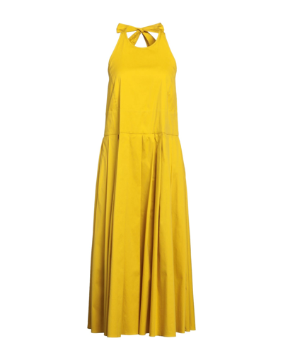 Shop 's Max Mara Woman Midi Dress Ocher Size 10 Cotton, Polyamide, Elastane In Yellow