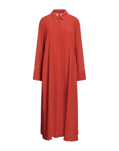 Shop Manila Grace Woman Midi Dress Rust Size 6 Acetate, Silk, Polyamide In Red