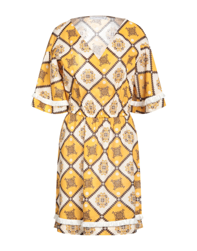 Shop Space Simona Corsellini Simona Corsellini Woman Mini Dress Ocher Size 8 Linen, Cotton In Yellow