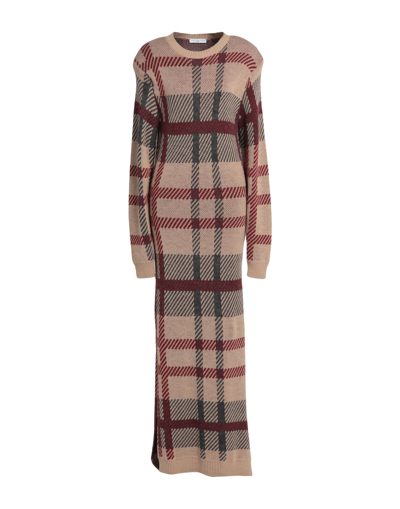 Shop Maria Vittoria Paolillo Mvp Woman Midi Dress Camel Size 8 Acrylic, Wool In Beige