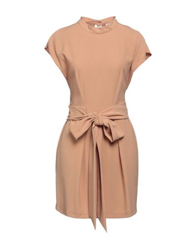Shop Closet Woman Mini Dress Camel Size 8 Polyester, Elastane In Beige