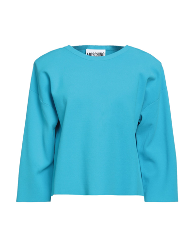 Shop Moschino Woman Sweater Azure Size 10 Viscose, Polyester In Blue